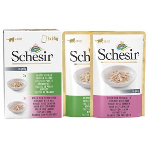 6x85g Schesir Mix: csirkefilé + csirkefilé & sonka nedves macskatáp