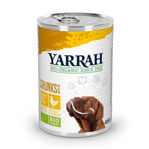 12x405g Yarrah Bio csirke, bio csalán & bio paradicsom nedves kutyatáp 9+3 ingyen