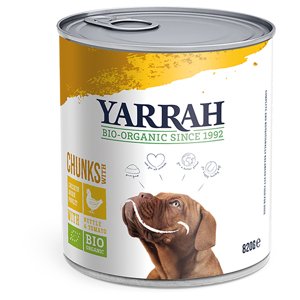 12x820g Yarrah Bio csirke, bio csalán & bio paradicsom nedves kutyatáp 9+3 ingyen