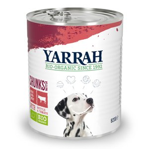12x820g Yarrah Bio csirke, bio marha, bio csalán & bio paradicsom nedves kutyatáp 9+3 ingyen