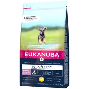 3kg Eukanuba Grain Free Puppy Small / Medium Breed csirke száraz kutyatáp 10% árengedménnyel