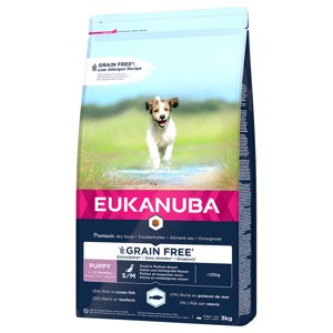 3kg Eukanuba Grain Free Puppy Small / Medium Breed lazac száraz kutyatáp 10% árengedménnyel