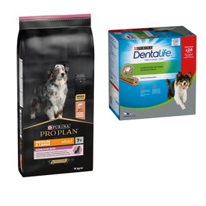 14kg Medium & Large 7+ Sensitive Optiderma száraz kutyatáp+ 24db Dentalife snack közepes testű kutyáknak ingyen