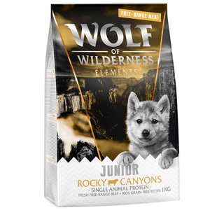 1kg Wolf of Wilderness JUNIOR "Rocky Canyons" - szabadtartású marha, gabonamentesszáraz kutyatáp 10% árengedménnyel