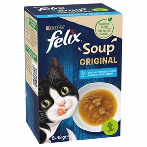 30x48g Felix Soup halas válogatás táplálékkiegészítő eledel macskáknak 24+6 ingyen
