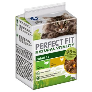 6x85g Perfect Fit Natural Vitality Adult 1+ csirke & pulyka tasakos nedves macskatáp 25% árengedménnyel
