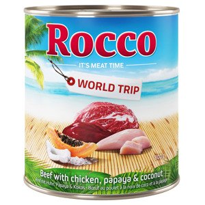 24x800g Rocco világkörüli út Jamaika csirke, kókusz & papaya nedves kutyatáp 20+4 ingyen akcióban