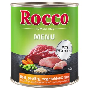 24x800g Rocco Menü marha & szárnyas + zöldség & rizs nedves kutyatáp 20+4 ingyen akcióban