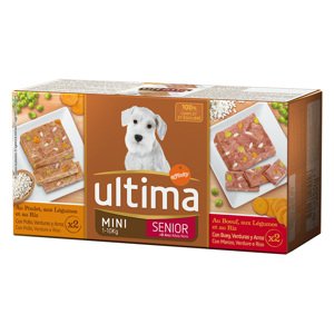 8x150g Ultima Senior Csirke, marha & zöldség nedves kutyatáp