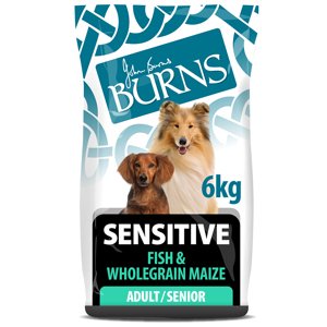 2x6kg Burns Adult & Senior Sensitive hal & teljes kiőrlésű kukorica száraz kutyatáp