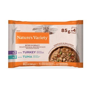 44x 85g Nature's Variety Bites szószban  nedves macskatáp mix II: pulyka + tonhal