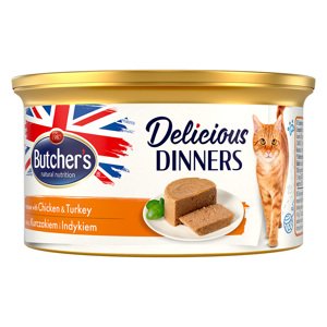 48x85g Butcher's Delicious Dinners Csirke & pulyka nedves macskatáp