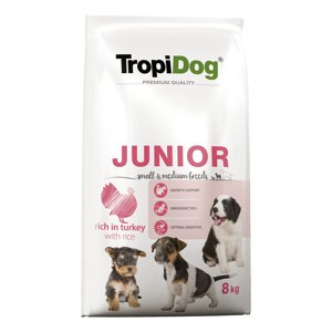 8kg Tropidog Premium Junior Small & Medium pulyka & rizs száraz kutyatáp