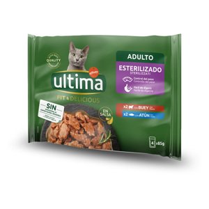 48x85g Ultima Cat Sterilized  marha & tonhal nedves macskatáp 36+12 ingyen akcióban