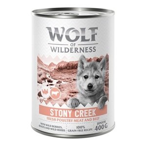 6x400g Wolf of Wilderness Junior “Expedition” nedves kutyatáp - Stony Creek - Szárnyas marhával