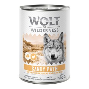 6x400g Wolf of Wilderness Adult "Expedition" - Sok friss szárnyassal nedves kutyatáp - Sandy Path - Szárnyas csirkével