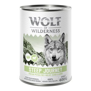 6x400g Wolf of Wilderness Adult "Expedition" - Sok friss szárnyassal nedves kutyatáp - Steep Journey - Szárnyas báránnyal