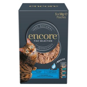 5x50g Encore Cat hús-/hallében tasakos nedves macskatáp Hal-válogatás (3 fajta)