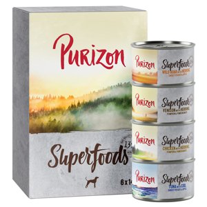 12x140g Purizon Superfoods nedves kutyatáp Vegyes csomag (2xcsirke, 2xtonhal, 1xvaddisznó 1xvad)