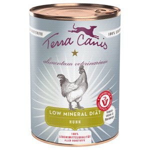 6x 400g Terra Canis Alimentum Veterinarium Veterinarium Low Mineral Diet Chicken nedves kutyatáp