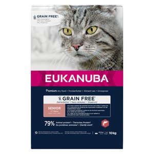 2x10kg 4 kg ingyen! Eukanuba Grain Free lazac száraz macskatáp - Senior