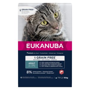 2x10kg 4 kg ingyen! Eukanuba Grain Free lazac száraz macskatáp - Adult