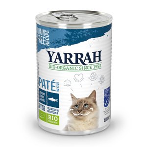 12x405 g Yarrah Bio falatkák Hal pástétom nedves macskatáp 9 + 3 ingyen akcióban