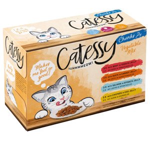 12x100g Catessy falatok aszpikban nedves macskatáp vegyesen 10% kedvezménnyel