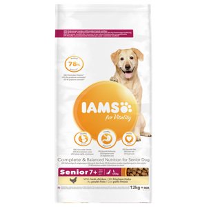 12kg IAMS for Vitality Senior & Mature Large csirke száraz kutyatáp rendkívüli árengedménnyel