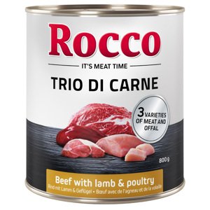 24x800g Rocco Classic Trio di Carne Marha, bárány & szárnyas nedves kutyatáp 20% árengedménnyel