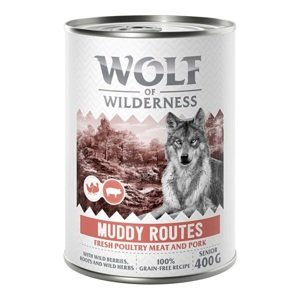 6x400g Wolf of Wilderness Senior Muddy Routes nedves kutyatáp akciós áron