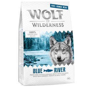 4kg Wolf of Wilderness Adult "Blue River" - szabad tartású csirke & lazac száraz kutyatáp 3+1 ingyen akcióban