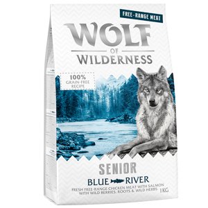 4kg Wolf of Wilderness Senior "Blue River"- szabad tartású csirke & lazac száraz kutyatáp 3+1 ingyen akcióban