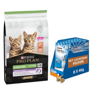 10kg PURINA PRO PLAN Kitten Healthy Start lazac száraz macskatáp+8x40g Dentalife macskasnack ingyen