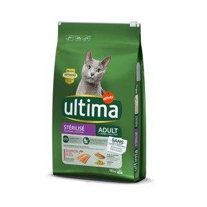 10kg Ultima Sterilized lazac & árpa száraz macskatáp 1kg ingyen akcióban