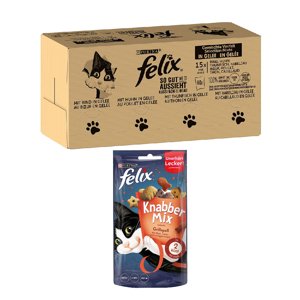 120x85g Felix Fantastic 1. hús- & halválogatás nedves macskatáp+60g Grill Fun macskasnack ingyen