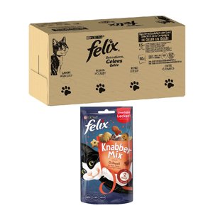 120x85g Felix Sensations húsválogatás nedves macskatáp+60g Grill Fun macskasnack ingyen