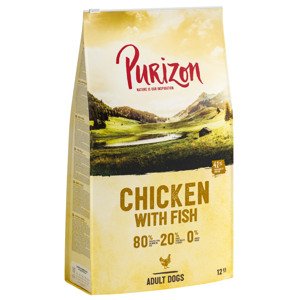 12kg Purizon Adult csirke & hal - gabonamentes száraz kutyatáp - 10+2 kg ingyen!