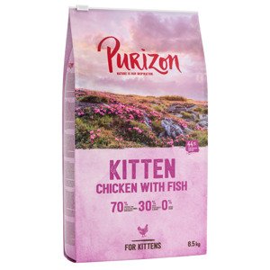 6,5kg Purizon Kitten csirke & hal gabonamentes száraz macskatáp 5,5+1kg ingyen