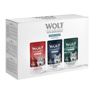 12x125g Wolf of Wilderness "Triple Taste" rendkívüli kedvezménnyel nedves kutyatáp - Vegyes csomag