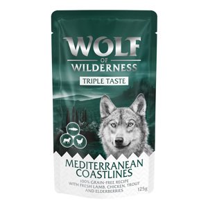 12x125g Wolf of Wilderness "Triple Taste" rendkívüli kedvezménnyel nedves kutyatáp - Mediterranean Coastlines - Bárány, csirke, pisztráng