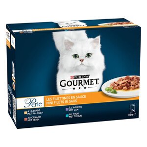 48x85g Gourmet Perle vegyes válogatás Válogatott csíkok szószban nedves macskatáp 3+1 ingyen akcióban