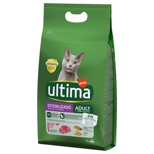 2x3 kg Ultima Cat Sterilized marha száraz macskatáp 25% kedvezménnyel