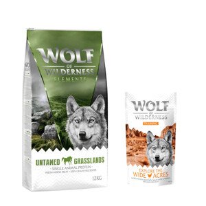 12kg Wolf of Wilderness Untamed Grasslands száraz kutyatáp+100g Explore the Wide Acres snack ingyen