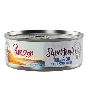 60x70g Purizon Superfoods Tohnal, tőkehal, édesburgonya & alma nedves macskatáp rendkívüli árengedménnyel