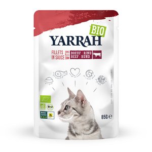 14x85g Yarrah Bio marhafilék szószban nedves macskatáp 20% árengedménnyel