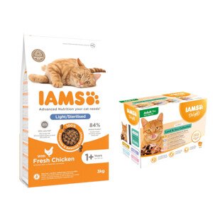 IAMS for Vitality Sensitive Digestion Adult & Senior pulyka - Adult Sterilised csirke 6kg + Szószban (12 x 85 g)