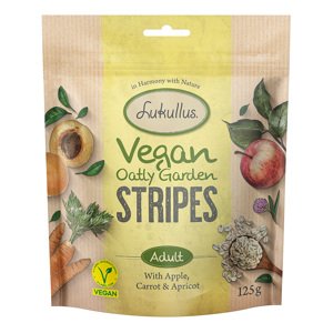 3x125g Lukullus Vegan Garden Stripes Alma, sárgarépa & sárgabarack vegán kutyasnack