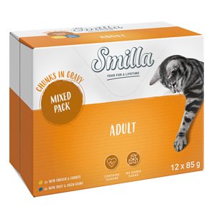 12x85g Smilla Adult falatok zöldséggel nedves macskatáp vegyesen