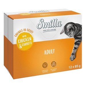 12x85g Smilla Adult falatok csirke & sárgarépa zöldséggel nedves macskatáp